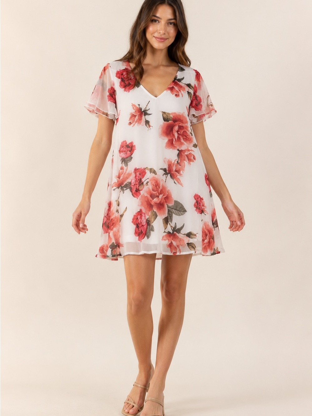 Show Me Your MuMu Kylie Dress with Coral Floral Print White Size S